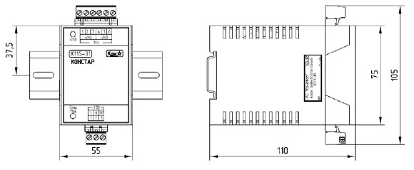Рис.2. Габариты блока К115-02